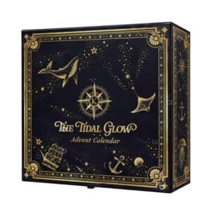 Korean Skincare Adventskalender 2026 The Tidal Glow, geschlossene Box mit goldenem Muschel- und Wellendekor