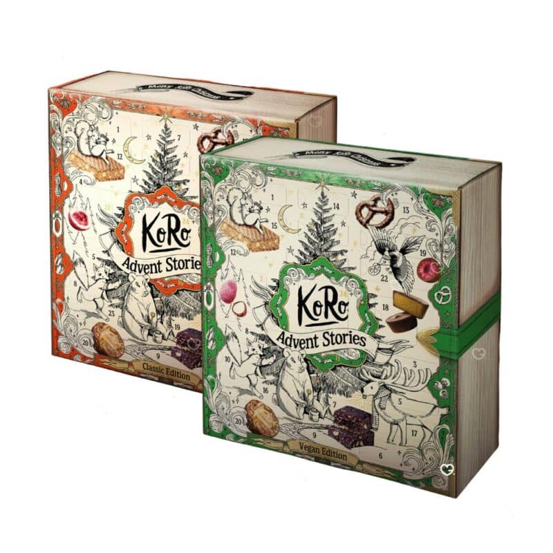 KoRo Adventskalender 2026 Classic und Vegan Edition nebeneinander