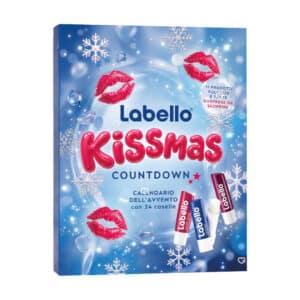 Labello KISSMAS Adventskalender 2026 Verpackung, geschlossene Box mit 24 Türchen