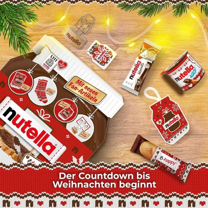 Nutella Adventskalender 2026 geöffnet mit sichtbaren Türchen und Countdown