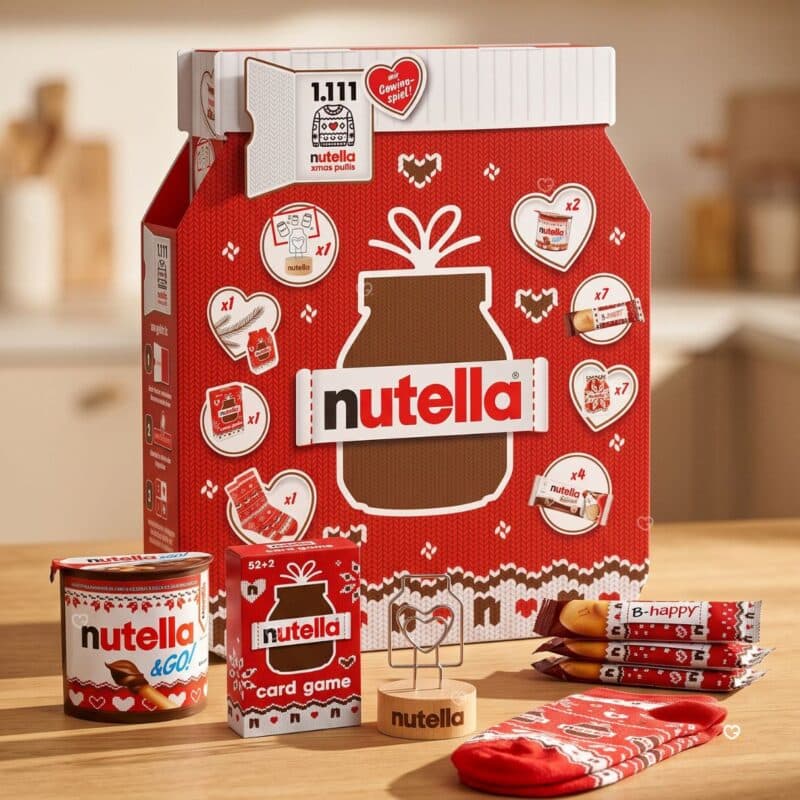 Nutella Adventskalender 2026 Inhalt mit neuem Fotohalter, &Go!-Becher und B-happy Riegeln in der Küche
