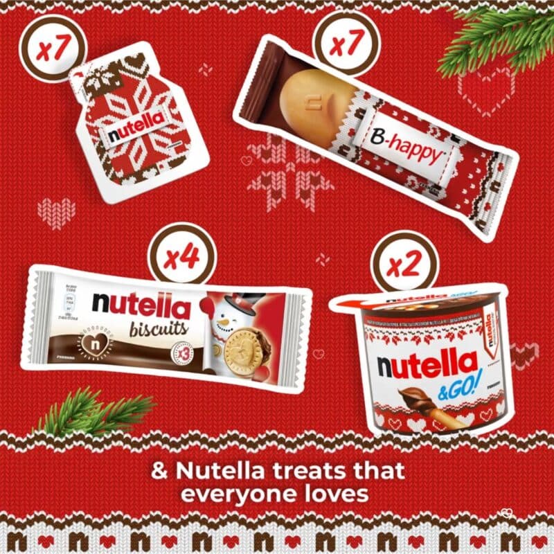 Nutella Adventskalender 2026 Naschereien: 7 B-happy, 7 Mini-Portionen, 4 Biscuits, 2 &Go!-Becher