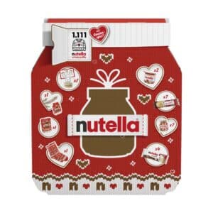 Nutella Adventskalender 2026 Verpackung in Nutella-Glas-Form auf weißem Hintergrund