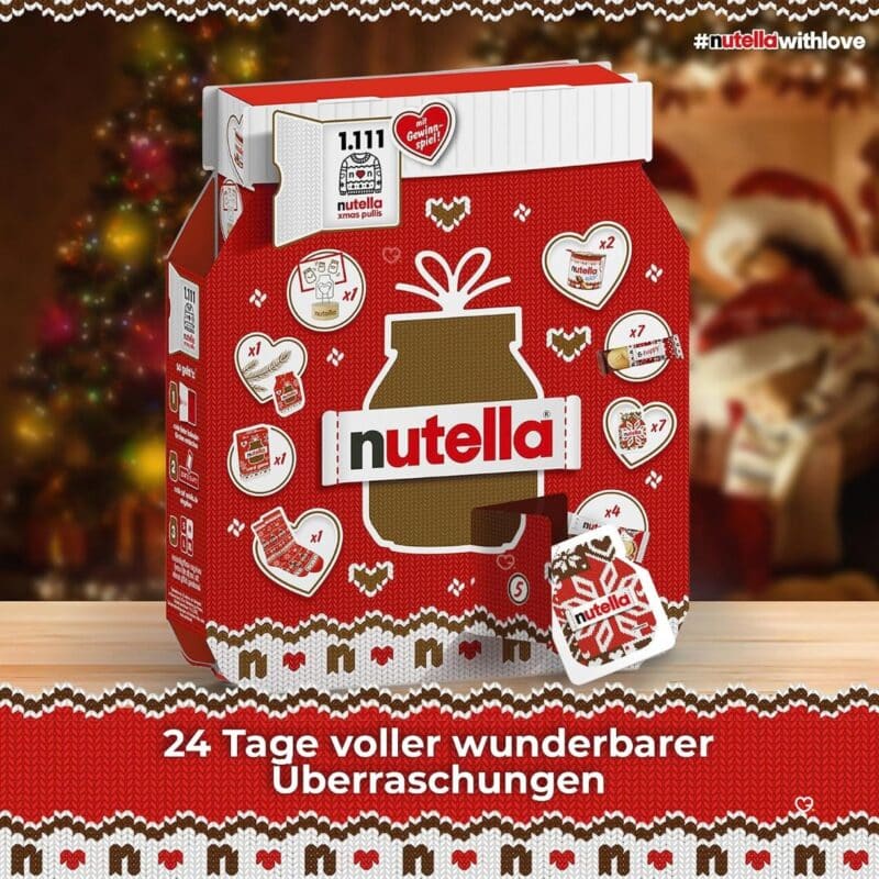 Nutella Adventskalender 2026 im gestrickten Weihnachtspulli-Design mit 24 Türchen
