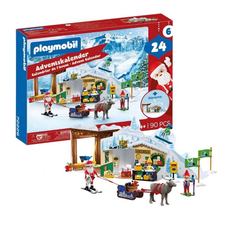 Playmobil Adventskalender Am Nordpol 2026, Verpackung und aufgebaute Spielszene mit beladenem Schlitten