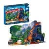 Playmobil Dino-Expedition 72225 Box und aufgebautes Vulkan-Diorama nebeneinander