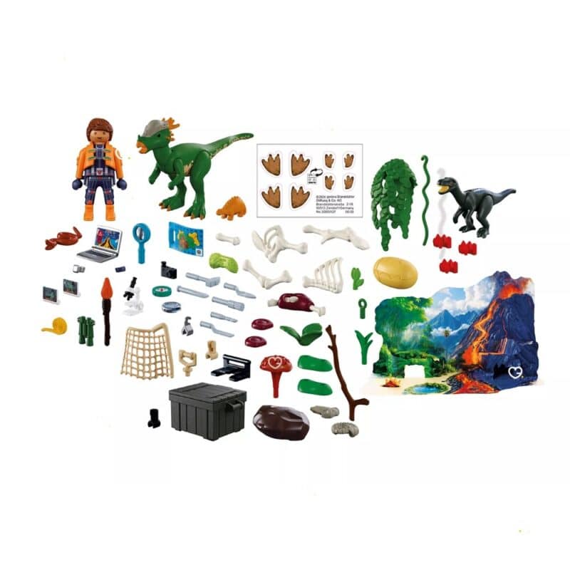 Gesamter Inhalt des Playmobil Dino-Expedition 72225, alle 71 Teile im Überblick