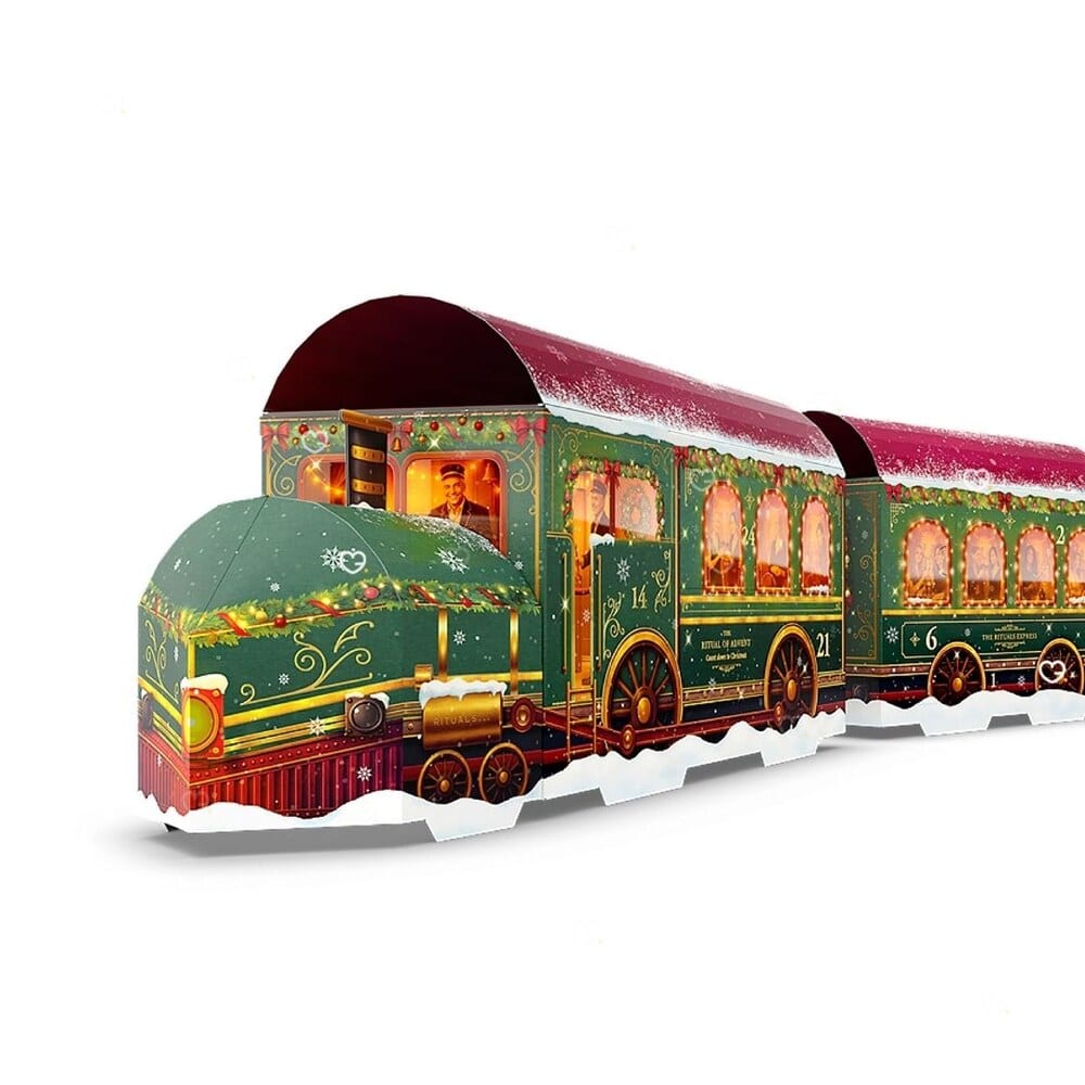 Rituals Premium Adventskalender 2026, der Zug The Rituals Express geschlossen auf weißem Hintergrund