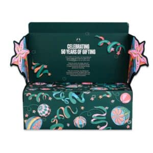 The Body Shop Adventskalender 2026 geöffnet mit Aufschrift Celebrating 50 Years of Gifting