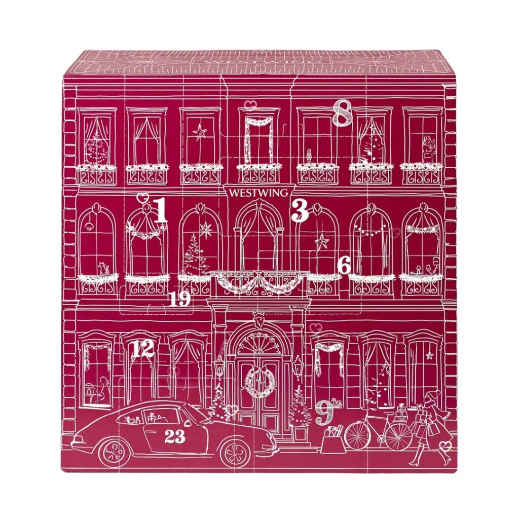 Westwing Adventskalender 2026, XXL-Deko-Box mit Pariser Häuserfassade auf weißem Grund