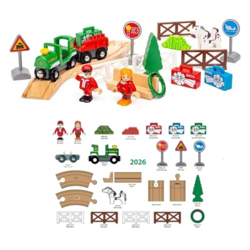 Brio Adventskalender 2026 Explosionszeichnung mit allen 24 Teilen