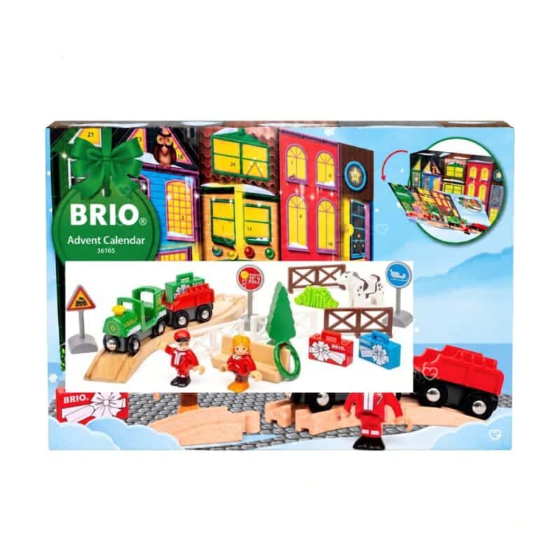 Brio Adventskalender 2026 Packung mit Weihnachtsdorf und Holz-Eisenbahn