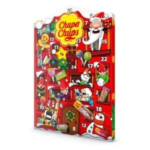 Chupa Chups Adventskalender 2026 schräg von rechts, Lutscher-Adventskalender ohne Schokolade