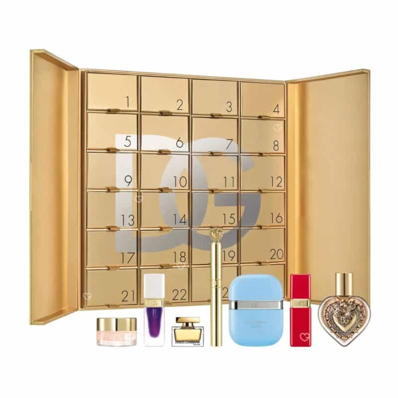Dolce & Gabbana Beauty Adventskalender 2026 geöffnet mit Produkten davor
