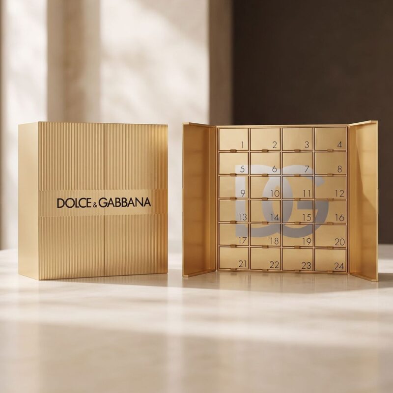 Dolce & Gabbana Parfum Adventskalender 2026, geschlossene Box neben geöffnetem Kalender