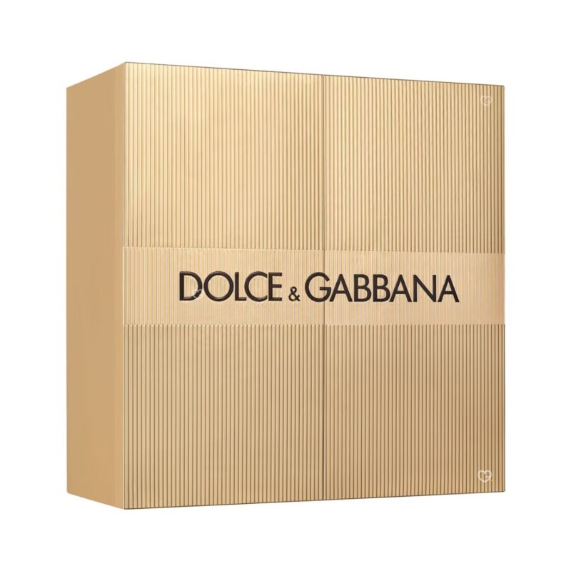 Dolce & Gabbana Adventskalender 2026, geschlossene goldene Schachtel vor weißem Hintergrund