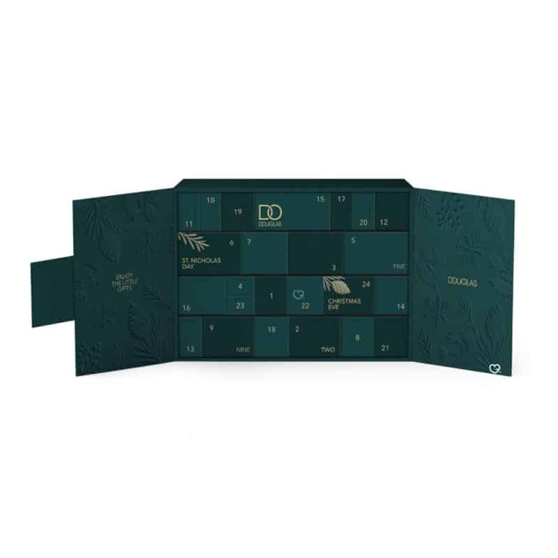 Douglas Luxury Adventskalender 2026 geöffnete Box mit 24 nummerierten Schubladen