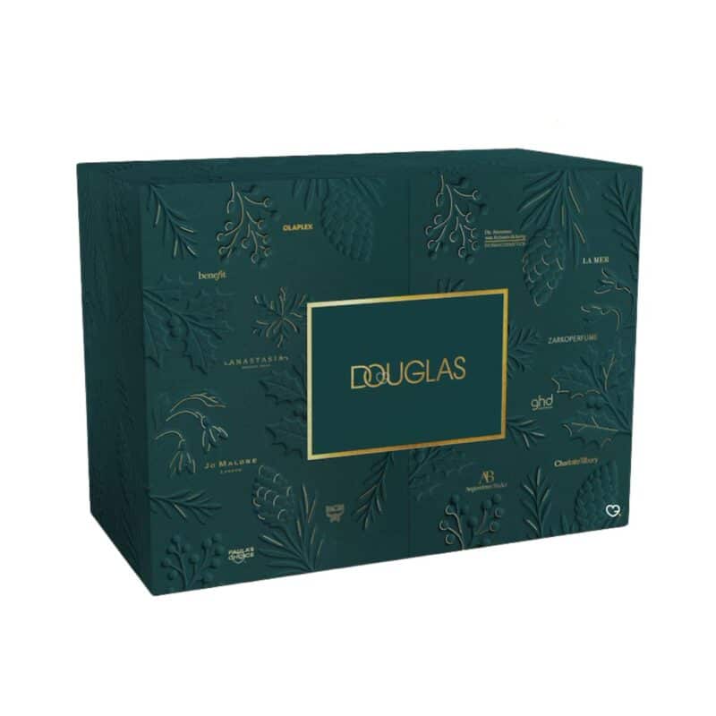 Douglas Luxury Adventskalender 2026 geschlossene dunkelgrüne Schatulle mit Goldakzenten
