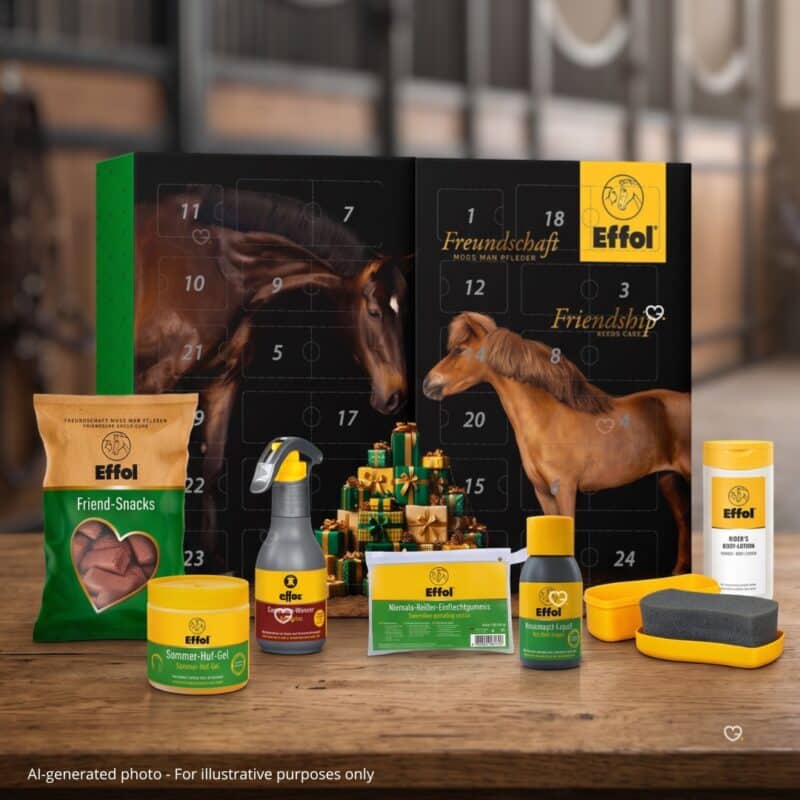 Effol Adventskalender 2026 mit Reiterpflege, Rider's Body-Lotion, Lederpflege und Friend-Snacks
