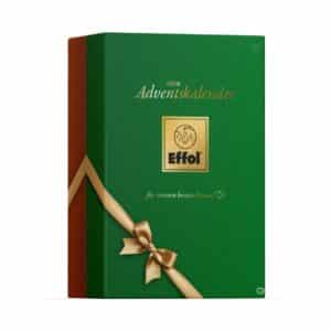 Effol Adventskalender 2026 Verpackung, grüne Geschenkbox mit goldener Schleife und Effol-Logo