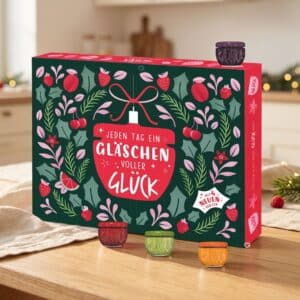 Glück Marmeladen Adventskalender 2026 auf dem Frühstückstisch