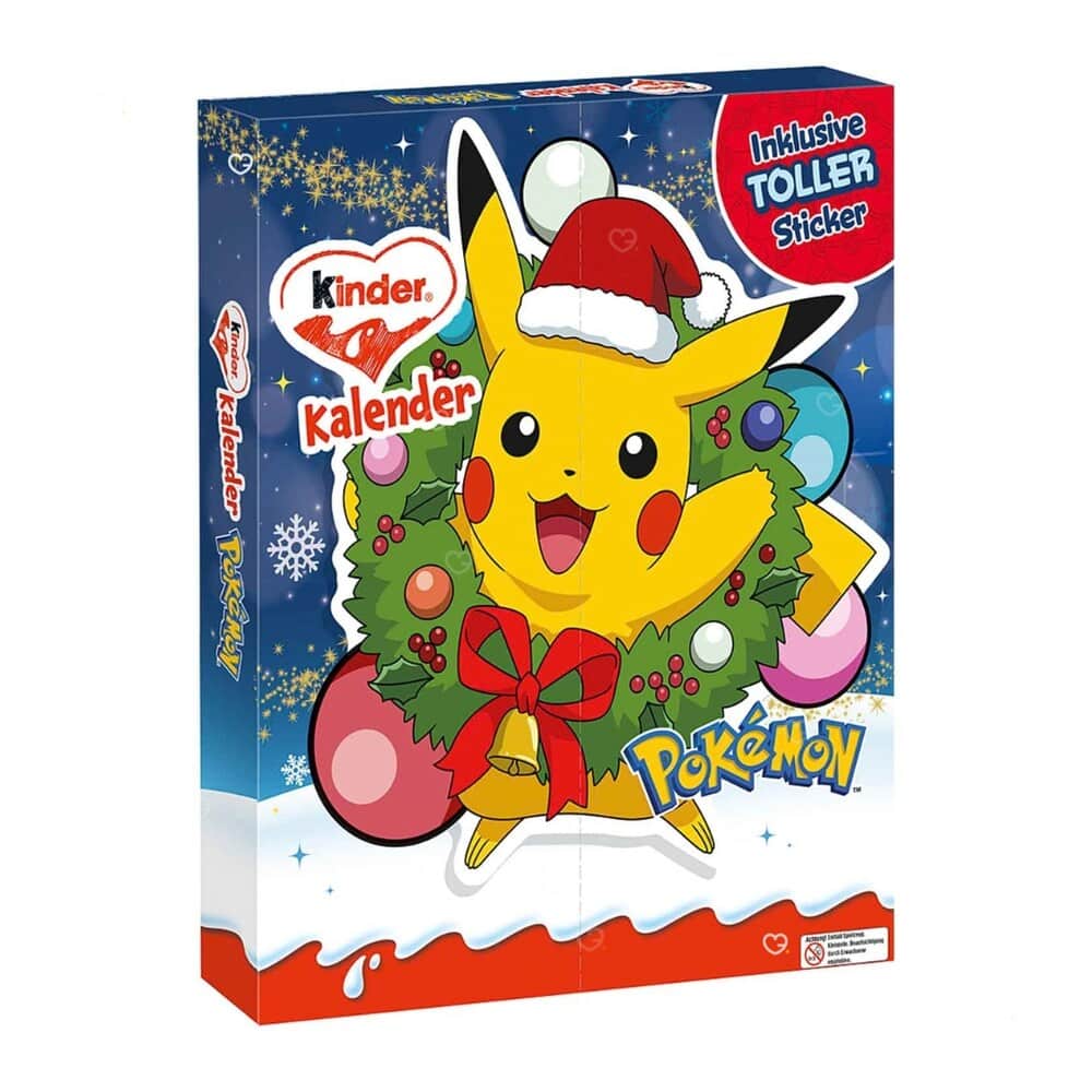 kinder Pokémon Adventskalender 2026, Vorderseite mit Pikachu-Motiv vor weißem Hintergrund