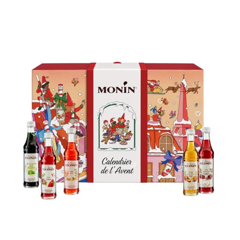 Monin Adventskalender 2026, Sirup-Miniaturen Matcha, Erdbeere, Orange Spritz, Pumpkin Spice und Ruby-Schokolade