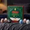 Tenga Adventskalender 2026 mit sechs Tenga Eggs auf einem Bett
