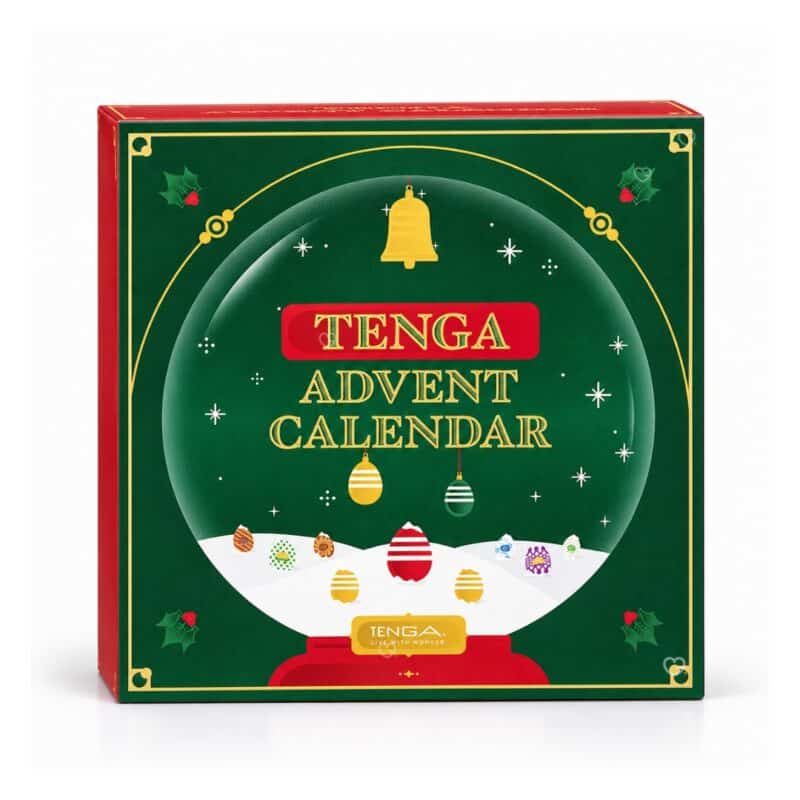 Tenga Adventskalender 2026, grüne Verpackung geschlossen auf weißem Hintergrund
