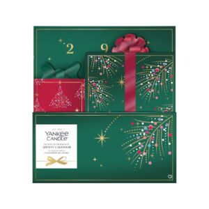 Yankee Candle 24 Tage Duft Adventskalender 2026 geöffnet mit Teelichtern und Glashalter